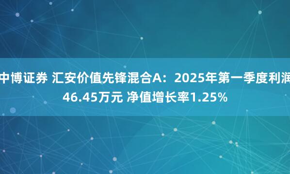 中博证券 汇安价值先锋混合A：2025年第一季度利润46.45万元 净值增长率1.25%